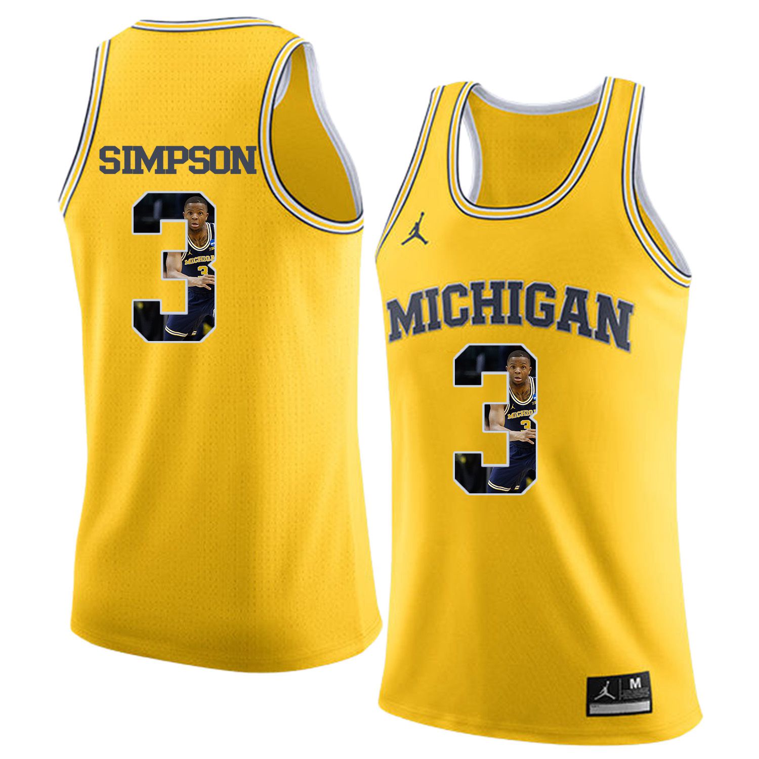 Men Jordan University of Michigan Basketball Yellow #3 Simpson Fashion Edition Customized NCAA Jerseys